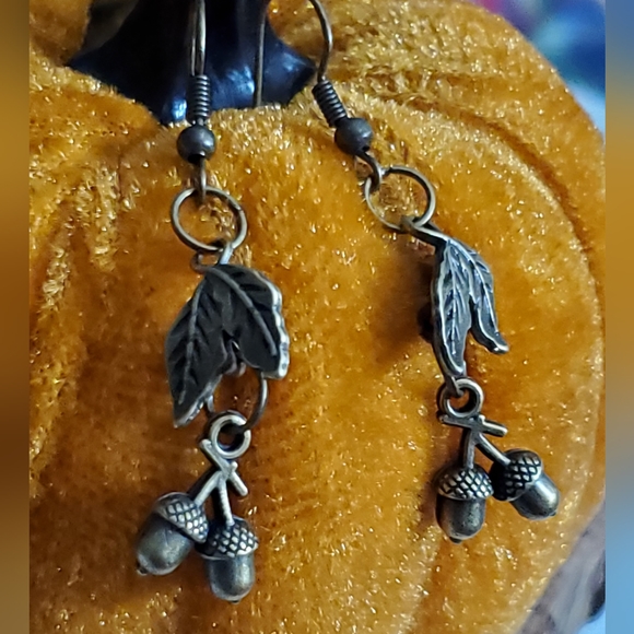 Acorn earrings leafs bronze handmade NEW fall autumn Thanksgiving gift vtg style - Picture 7 of 14